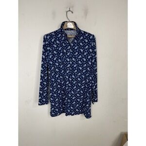 Lands' End Women's L/P 14-16 Navy Paisley Long Sleeve Rash Guard Swim Top